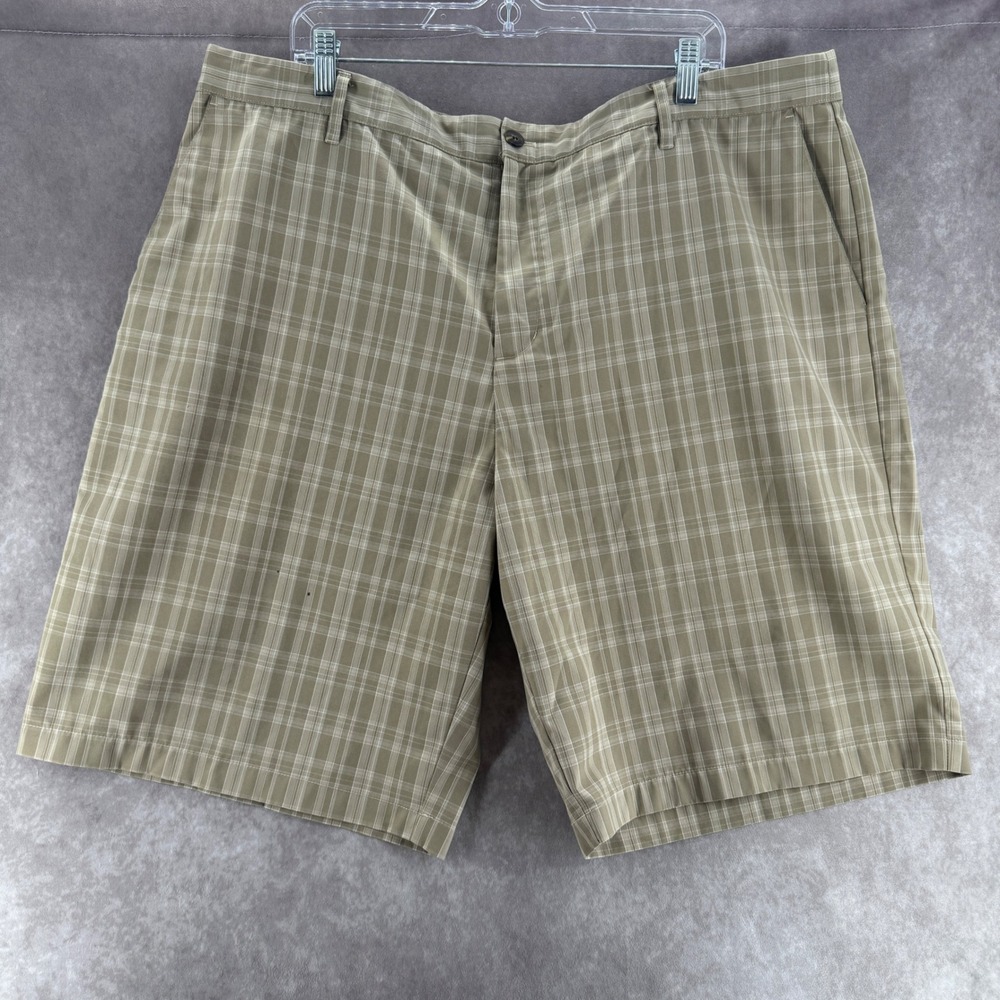 Adidas Mens Plaid Golf Shorts Khaki Beige White Size 42 Active Stretch Dadcore